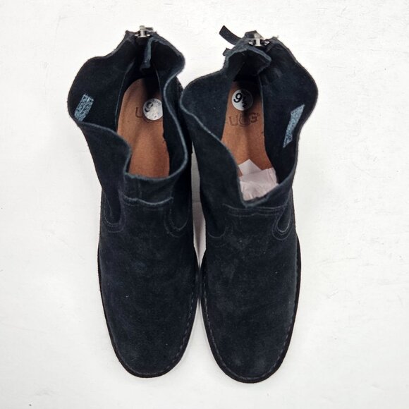 Ugg Western Casual Ankle Booties Suede Black Block Heel Short Boots Size 9.5 - Picture 2 of 11